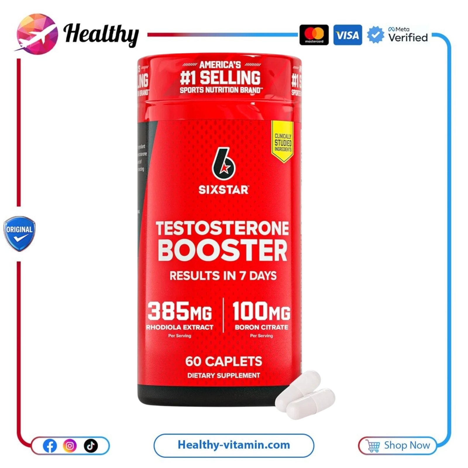 معزز التستوستيرون سيكس ستار 60 كبسولة | Testosterone Booster SIXSTAR 60 Caplets