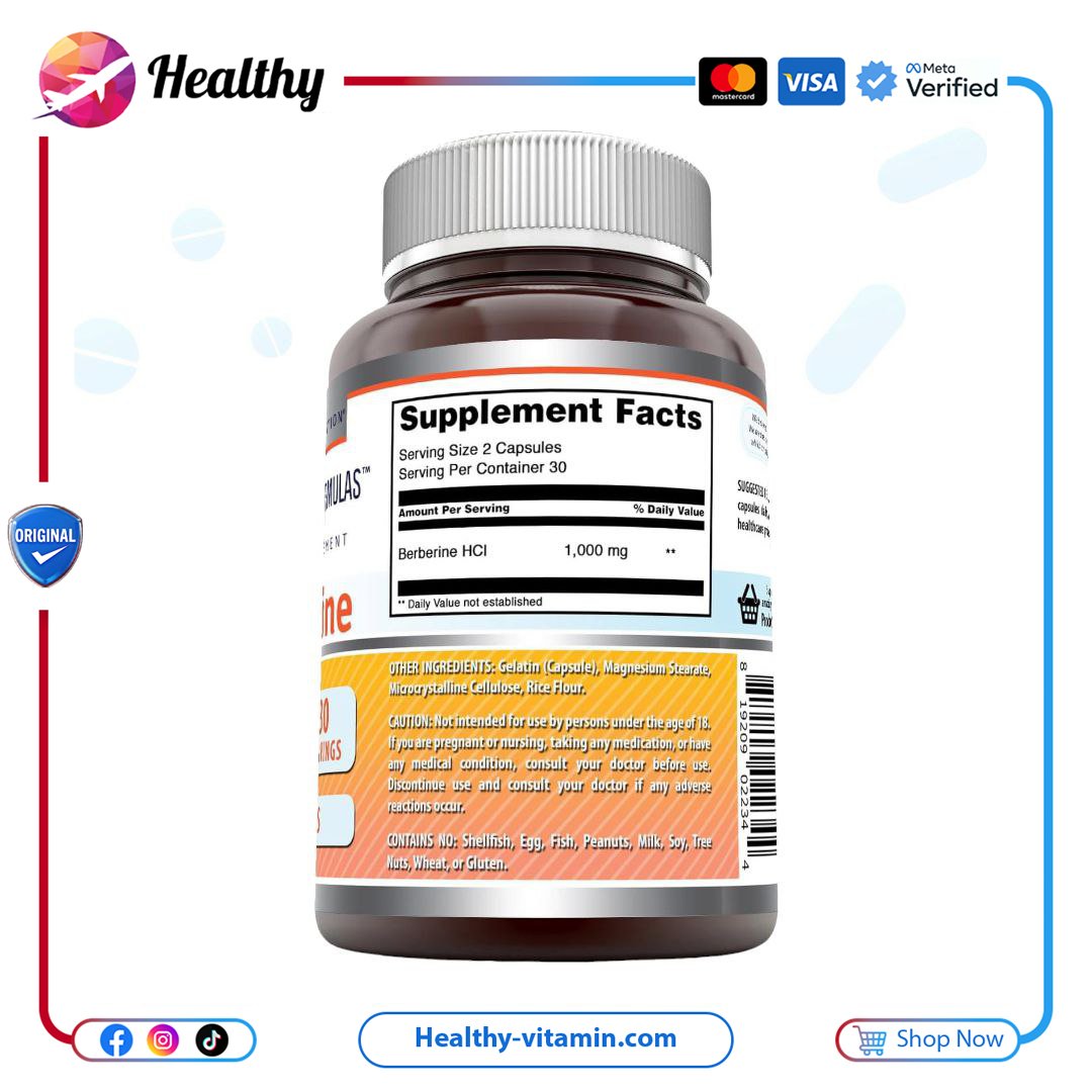 بربرين ١٠٠٠ مجم أميزينغ نيوترشن ٦٠ كبسولة | Berberine 1000 mg Amazing Nutrition 60 Capsules - Image 2