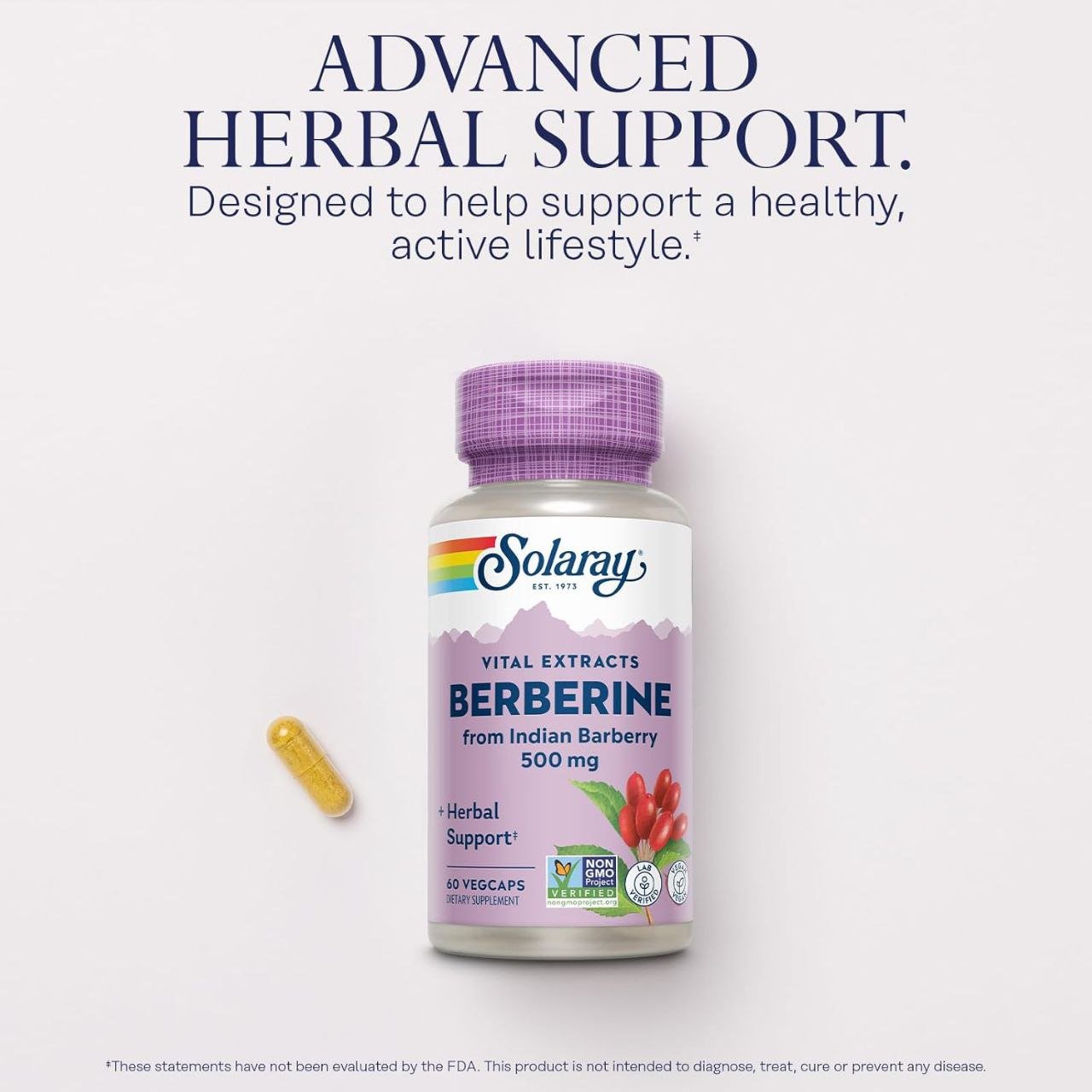 بربرين ٥٠٠ مجم مستخلصات حيوية سولاراي ٦٠ كبسولة نباتية | Berberine 500 mg Vital Extracts Solaray 60 VegCaps - الصورة 3