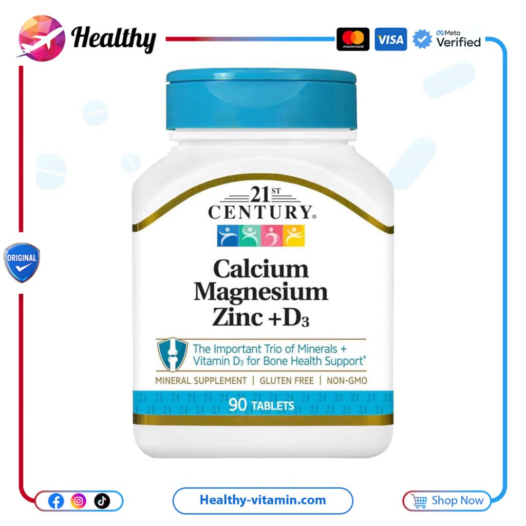 ست كينتوري - 90 قرص الكالسيوم والمغنيسيوم والزنك + د3 | 21st Century Calcium Magnesium Zinc + D3
