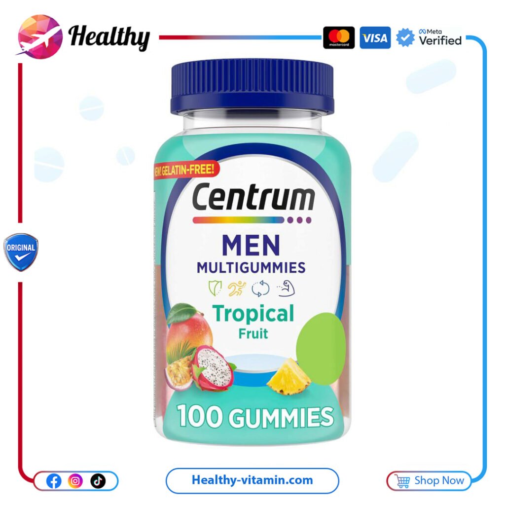 سنتروم مان للرجال حلوى فيتامينات متعددة بنكهة الفواكه الاستوائية 100 جاميز | Centrum Men Multigummies Tropical Fruit 100 Gummies