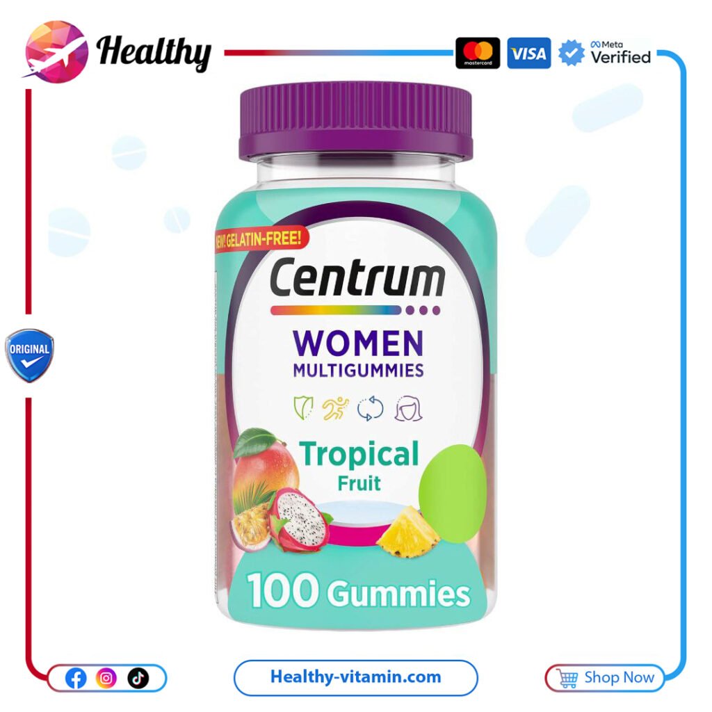 سنتروم وومن للنساء حلوى فيتامينات متعددة بنكهة الفواكه الاستوائية 100 جاميز | Centrum Women Multigummies Tropical Fruit 100 Gummies