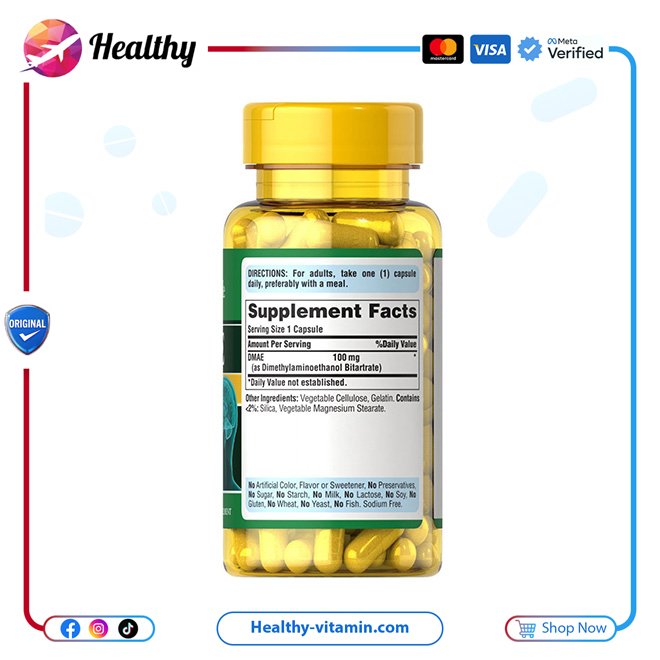 ثنائي ميثيل أمينو الإيثانول 100 مجم بيوريتانز برايد 100 كبسولة | DMAE 100 mg Puritan's Pride 100 Capsules - Image 2