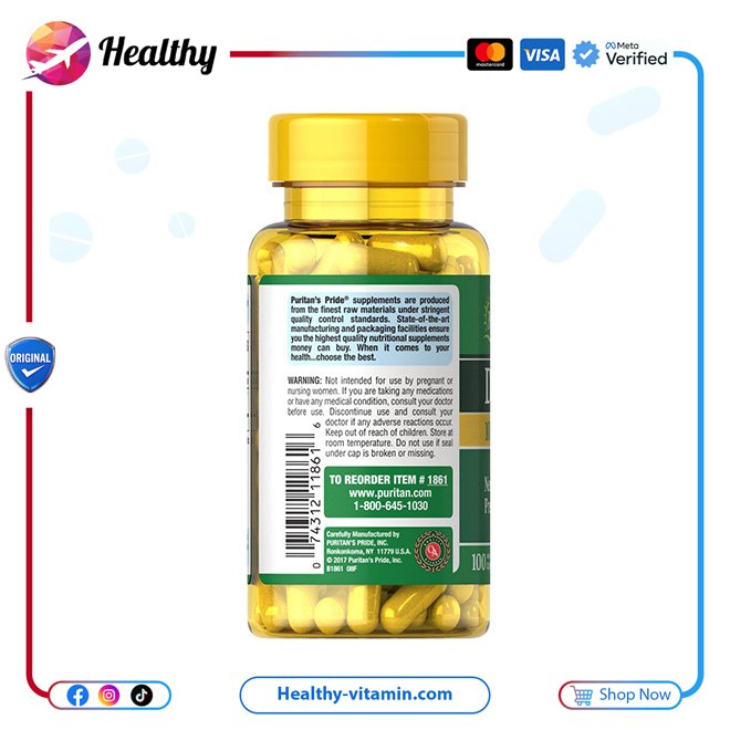 ثنائي ميثيل أمينو الإيثانول 100 مجم بيوريتانز برايد 100 كبسولة | DMAE 100 mg Puritan's Pride 100 Capsules - Image 3