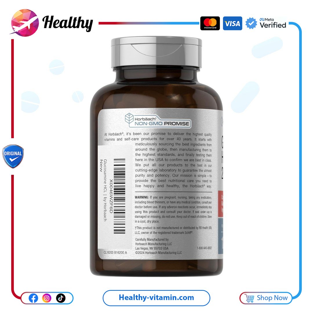 جلوكوزامين هيدروكلوريد + حمض الهيالورونيك 2000 مجم هورباخ 120 كبسولة | Glucosamine HCL + Hyaluronic Acid 2000 mg Horbaach 120 Caplet - الصورة 3