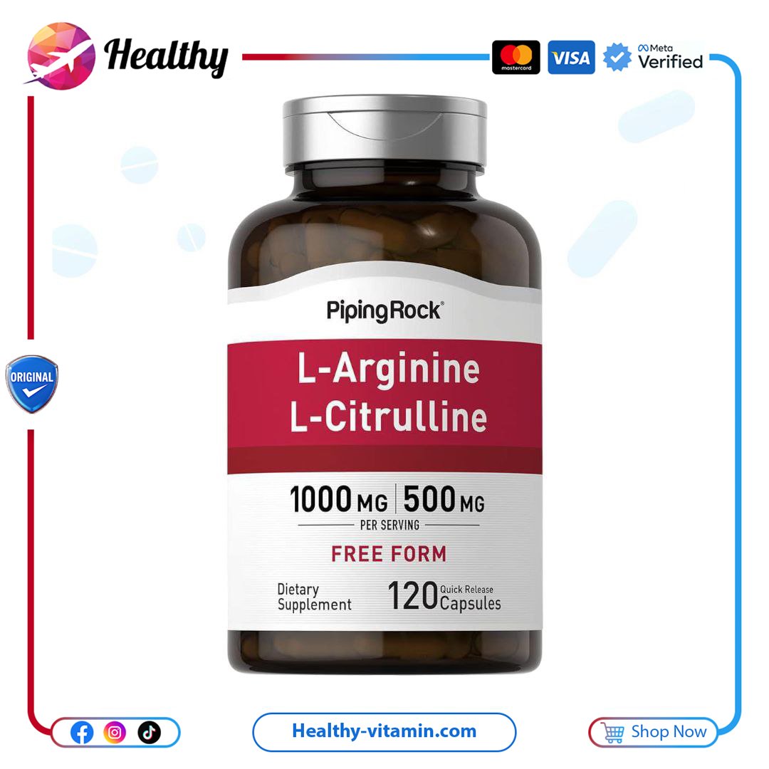 إل-أرجينين 1000 مجم إل-سيترولين 500 مجم بيبنج روك 120 كبسولة | L-Arginine 1000 mg L-Citrulline 500 mg Piping Rock 120 Capsules