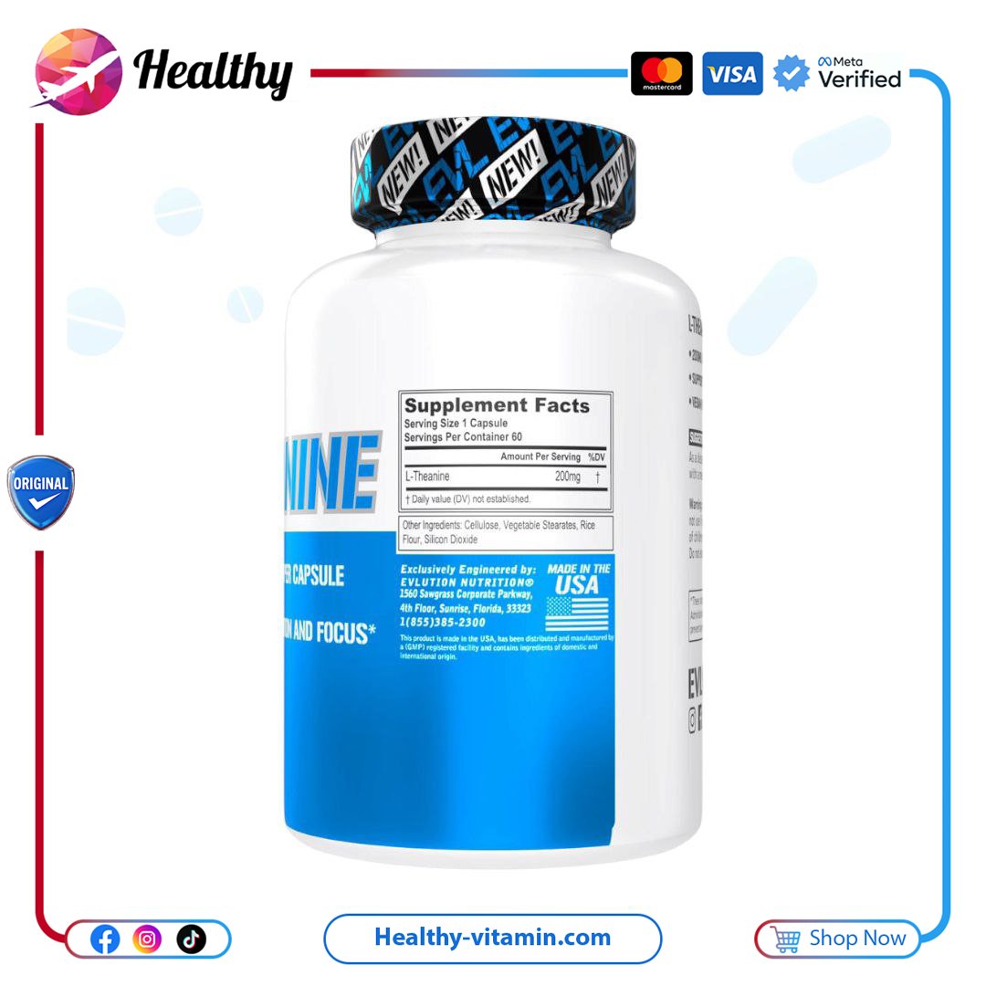 إل-ثيانين 200 مجم إيفلوشن نيوتريشن 60 كبسولة نباتية | L-Theanine 200 mg EVLution Nutrition 60 Veggie Capsules - Image 2