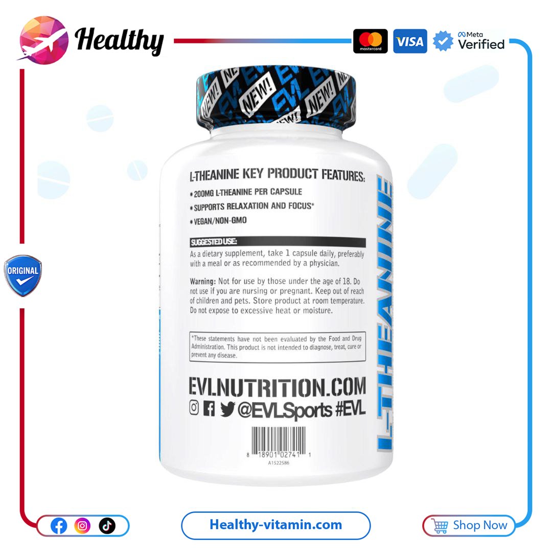 إل-ثيانين 200 مجم إيفلوشن نيوتريشن 60 كبسولة نباتية | L-Theanine 200 mg EVLution Nutrition 60 Veggie Capsules - Image 3