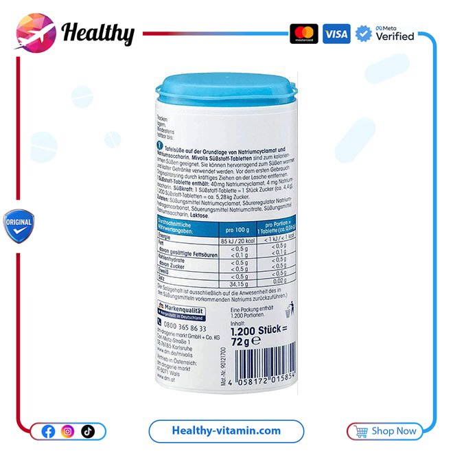 ميفوليس سكر دايت محلى ألماني 2400 قرص | Mivolis Sweetener Diet Suger German Tablets 2400 Tablets - Image 2