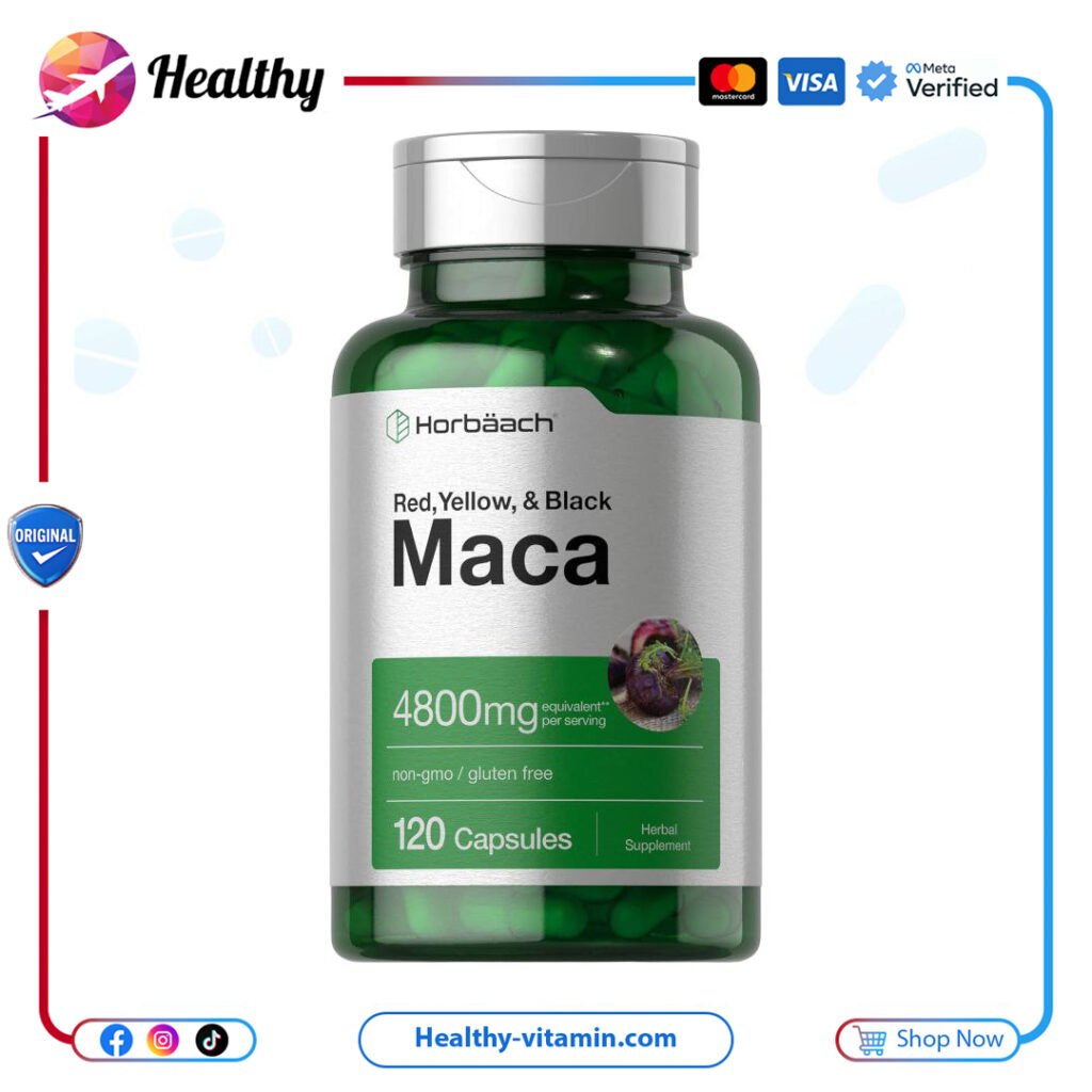 ماكا 4800 مجم ماكا حمراء و صفراء و سوداء هورباخ 120 كبسولة | Maca 4800 mg Red Yellow Black Maca Horbaach 120 Capsules