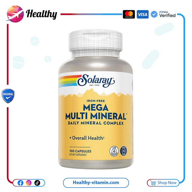 سولاراي - 100 كبسولة معادن متعددة هائلة، خالٍ من الحديد | Solaray Mega Multi Mineral, Iron Free