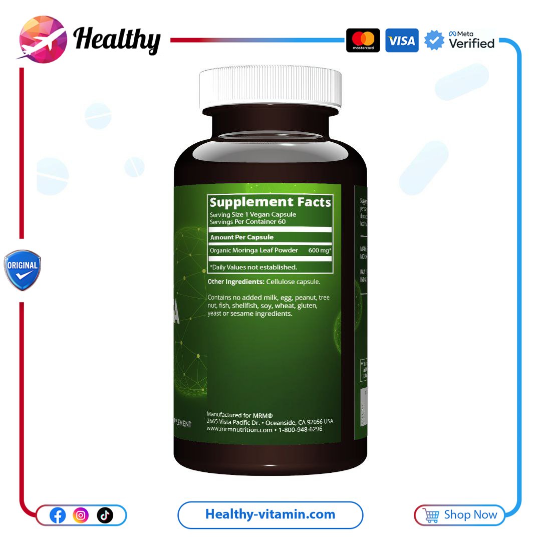 أوراق المورينجا 600 مجم إم آر إم نيوتريشن60 كبسولة نباتية | Moringa Leaf 600 mg MRM Nutrition 60 Vegan Capsules - Image 2