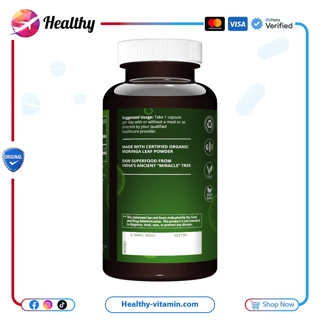 أوراق المورينجا 600 مجم إم آر إم نيوتريشن60 كبسولة نباتية | Moringa Leaf 600 mg MRM Nutrition 60 Vegan Capsules - Image 3