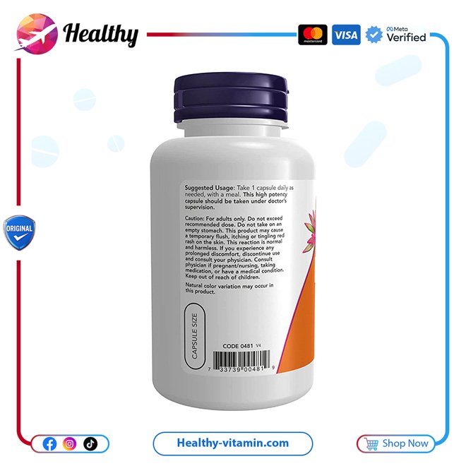 نياسين ٥٠٠ مجم ناو فودز ١٠٠ كبسولة نباتية | Niacin 500 mg Now Foods 100 Veg Capsules - الصورة 3