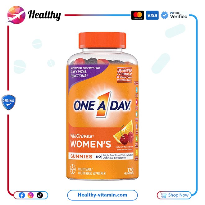 وان أ داي فيتاكريفز® فيتامينات و معادن متعددة للنساء باير 170 جاميز | One-A-Day VitaCraves® Women's Multivitamin/Multimineral Supplement Gummies 170 Gummies