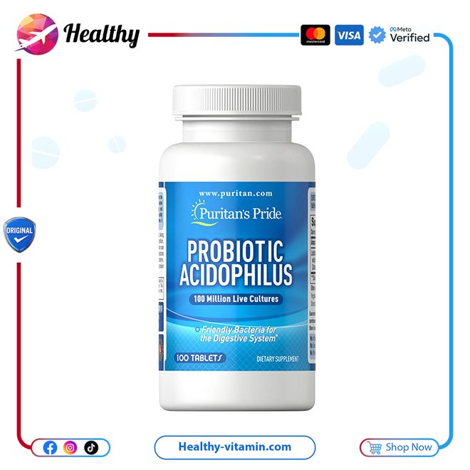 بروبيوتيك أسيدوفيلوس 100 مليون وحدة بيوريتانز برايد 100 قرص | Probiotic Acidophilus 100 Million CFU Puritan's Pride 100 Tablets