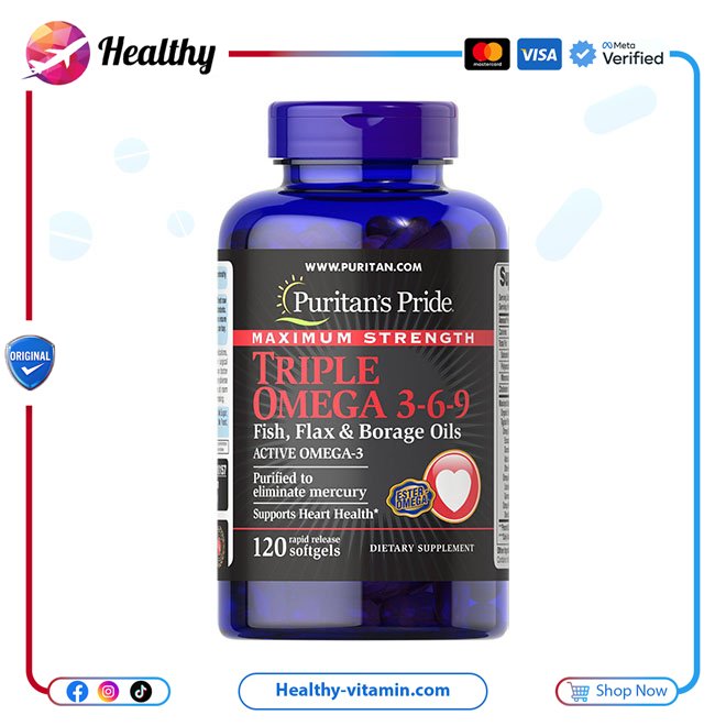 تريبل أوميجا 3-6-9 أقصى قوة بيوريتانز برايد 120 سوفت جيل | Triple Omega 3-6-9 Maximum Strength Puritan's Pride 120 Softgels