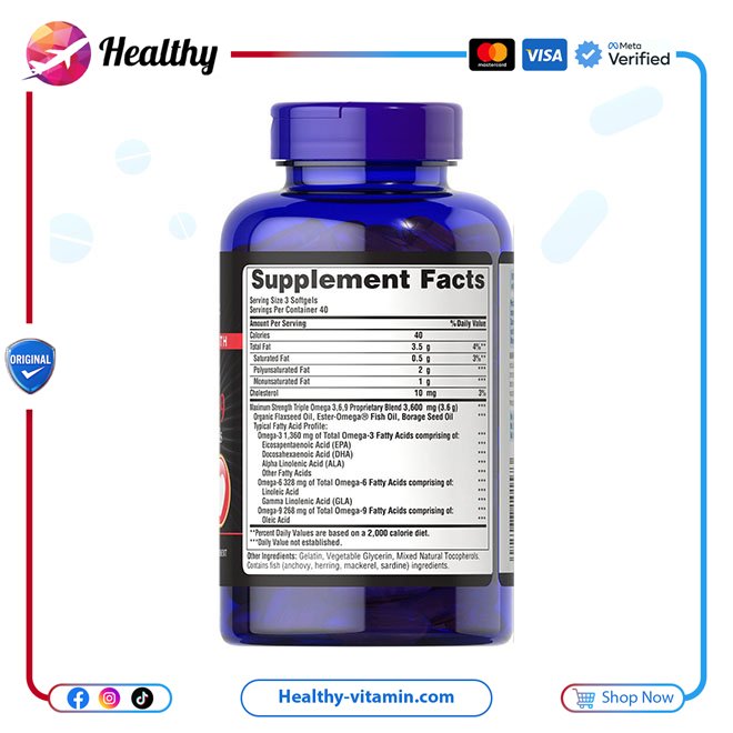 تريبل أوميجا 3-6-9 أقصى قوة بيوريتانز برايد 120 سوفت جيل | Triple Omega 3-6-9 Maximum Strength Puritan's Pride 120 Softgels - الصورة 2