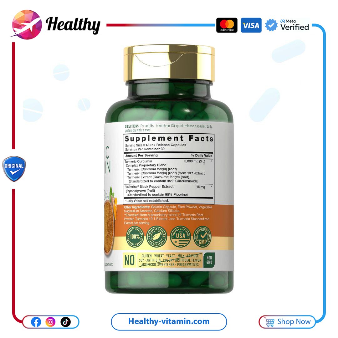 كركمين مركب 3000 مجم كارلايل 90 كبسولة | Turmeric Curcumin Complex 3000 mg Carlyle 90 Capsules - الصورة 2