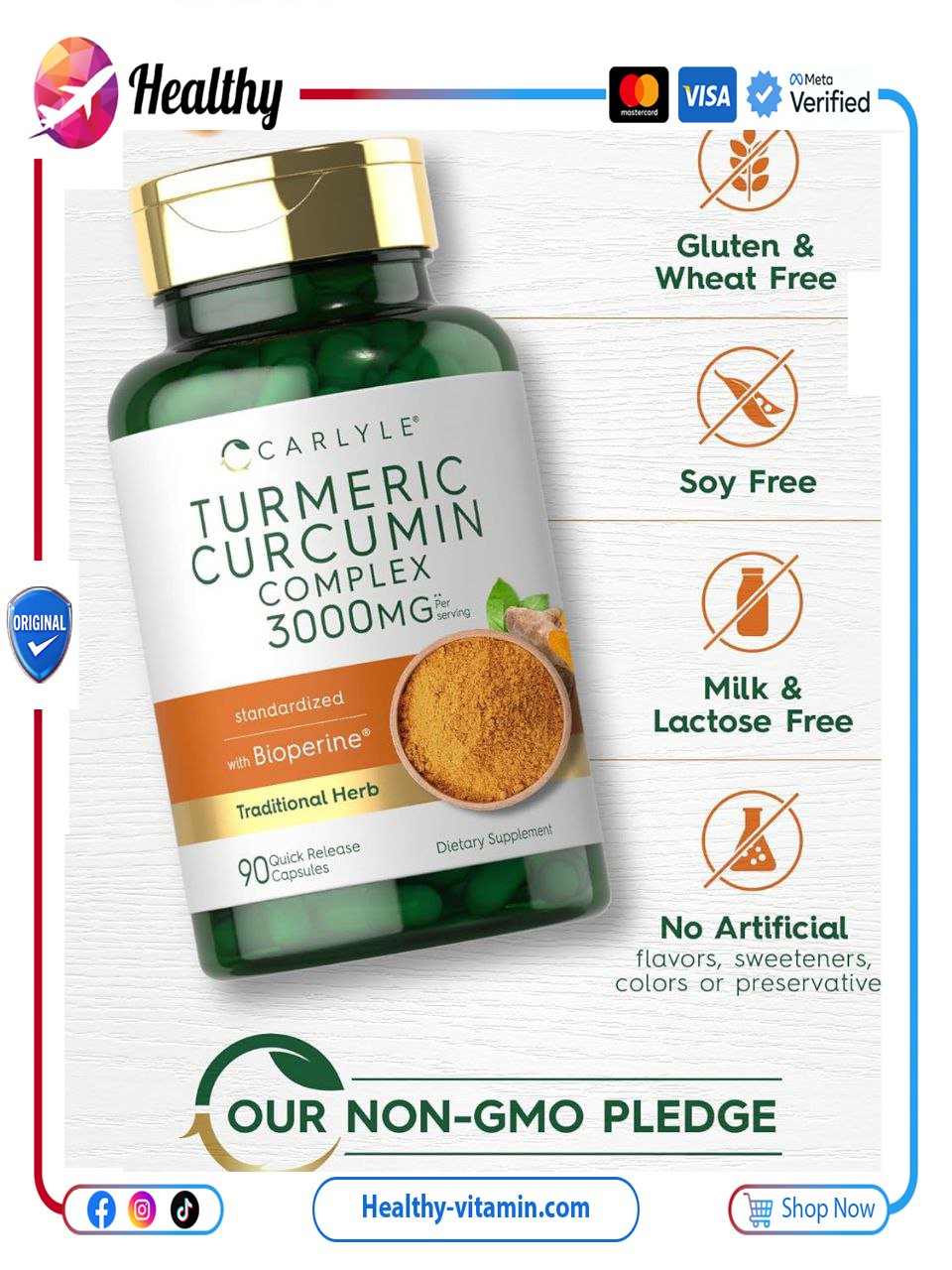 كركمين مركب 3000 مجم كارلايل 90 كبسولة | Turmeric Curcumin Complex 3000 mg Carlyle 90 Capsules - الصورة 4