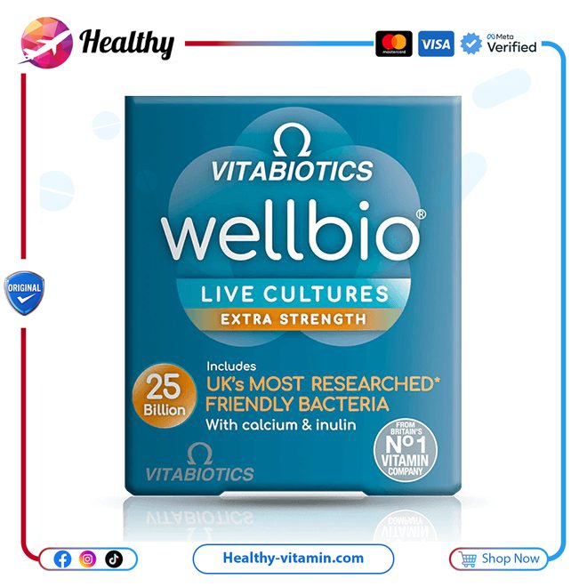 ويلبيو لايف كلتشرز إكسترا سترينث بروبيوتيك 25 بليون فيتابيوتكس 30 كبسولة | Wellbio Live Cultures Extra Strength Probiotic 25 Billion Vitabiotics 30 Capsules
