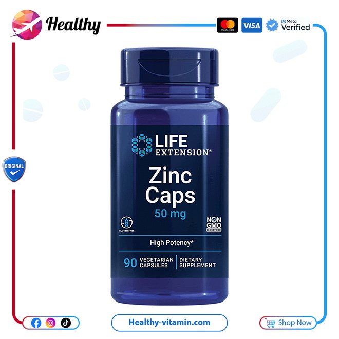 زنك ٥٠ مجم عالية الفعالية لايف إكستنشن ٩٠ كبسولة نباتية | Zinc Caps 50 mg High Potency Life Extension 90 Vegetarian Capsules