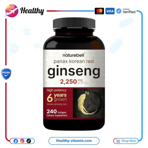باناكس جنسنج كوري أحمر 2250 مجم ناتشر بيل 240 سوفت جيل | Panax Korean Red Ginseng 2250 mg NatureBell 240 Softgels