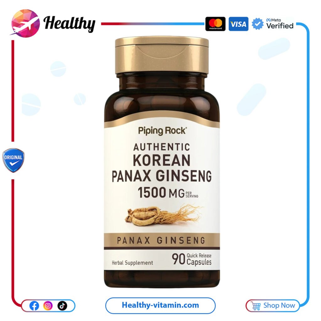 بيبينج روكك - كوريان باناكس جينسينج 1500 ملجم 90 كبسولات | Korean Panax Ginseng 1500 mg Piping Rock 90 Capsules