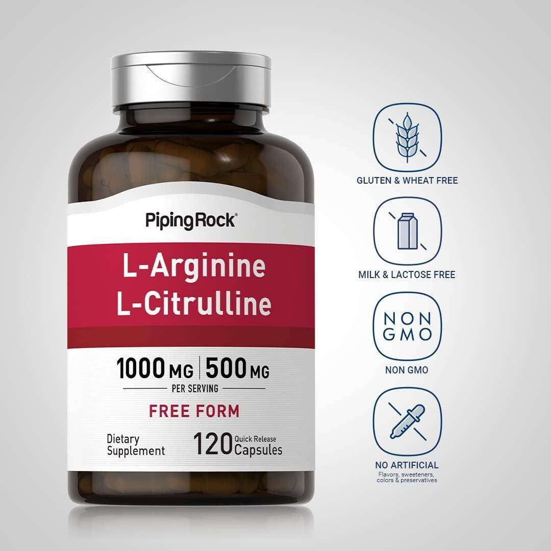 إل-أرجينين 1000 مجم إل-سيترولين 500 مجم بيبنج روك 120 كبسولة | L-Arginine 1000 mg L-Citrulline 500 mg Piping Rock 120 Capsules - Image 3
