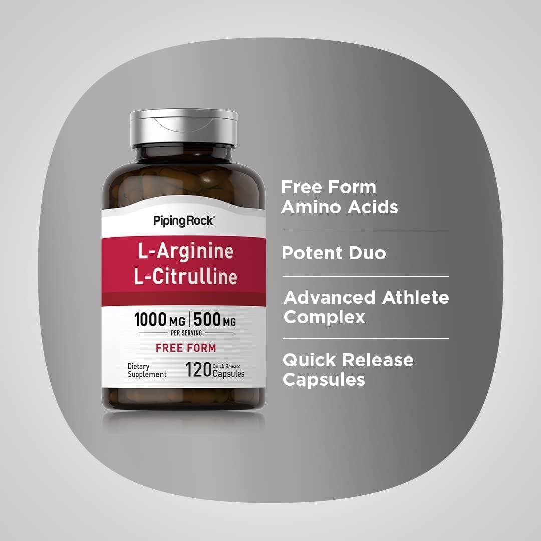 إل-أرجينين 1000 مجم إل-سيترولين 500 مجم بيبنج روك 120 كبسولة | L-Arginine 1000 mg L-Citrulline 500 mg Piping Rock 120 Capsules - Image 4