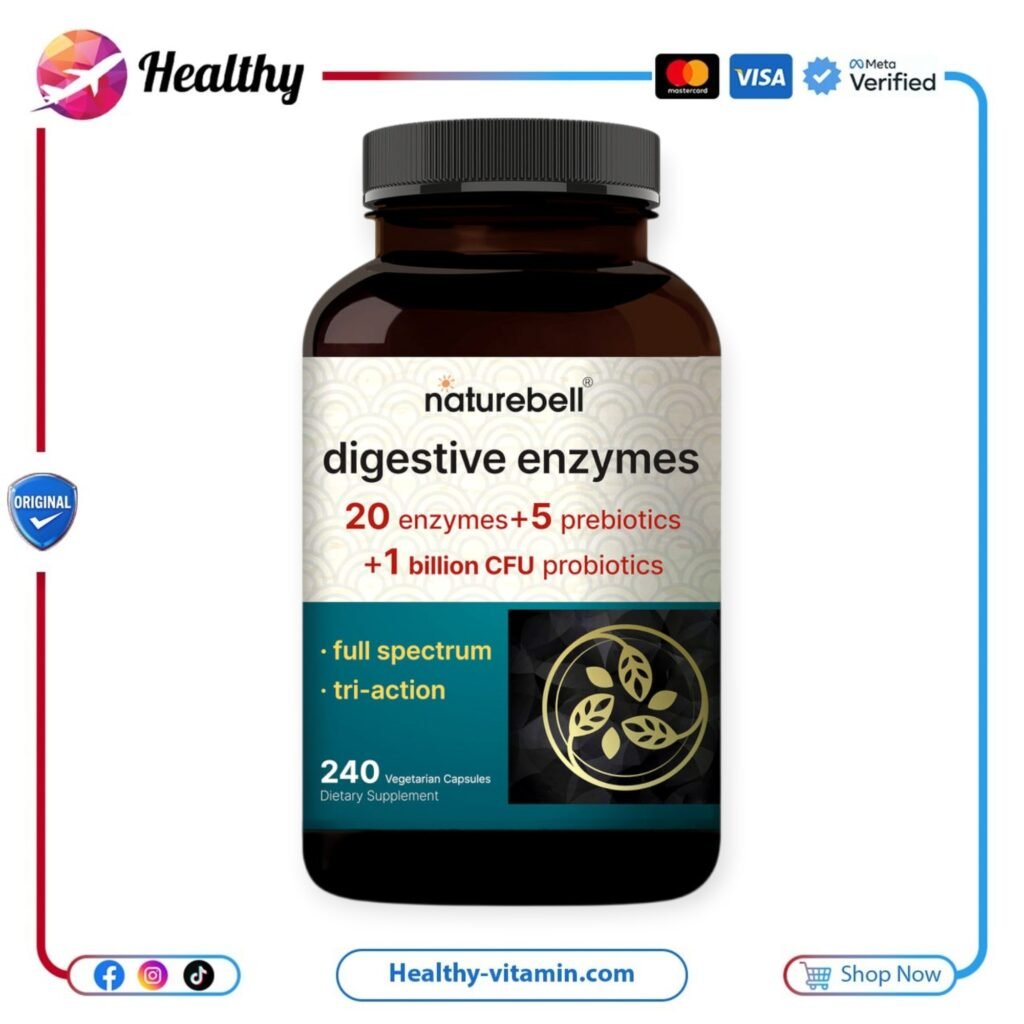 إنزيمات هضمية مع البروبيوتيك و البريبيوتيك ناتشر بيل ٢٤٠ كبسولة نباتية | Digestive Enzymes with Probiotics and Prebiotics NatureBell 240 Veggie Capsules