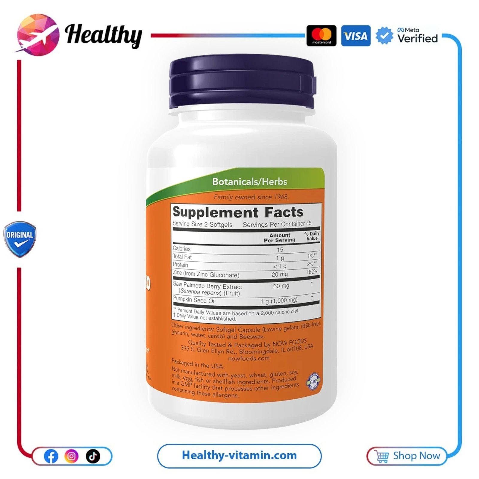 ساو بالميتو مستخلص البلميط المنشاري ناو فودز 90 سوفت جيل | Saw Palmetto Extract Now Foods 90 Softgels - الصورة 2