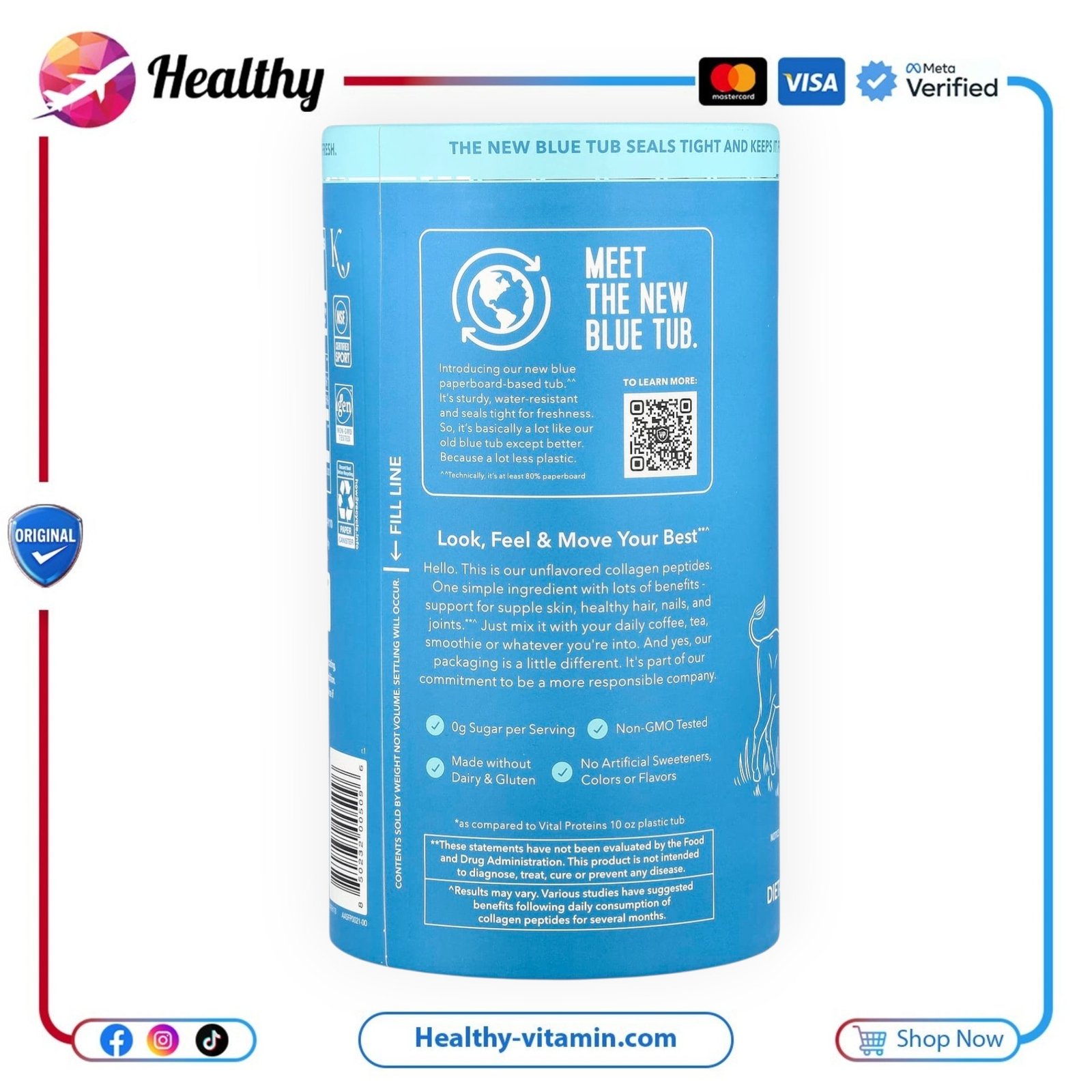 ببتيدات الكولاجين فيتال بروتينز مسحوق باودر بدون نكهة 10 أونصة 284 جرام | Vital Proteins Collagen Peptides Unflavored Powder 10 oz 284 g - الصورة 3